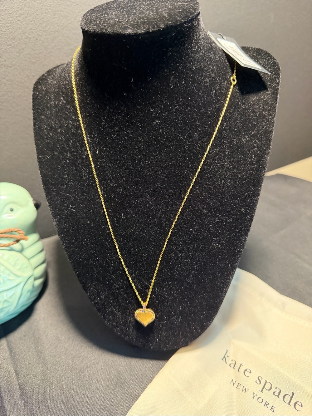 Kate Spade Gold Heart Pendant Necklace with Dusty - Yellow Gold Tone. NWT